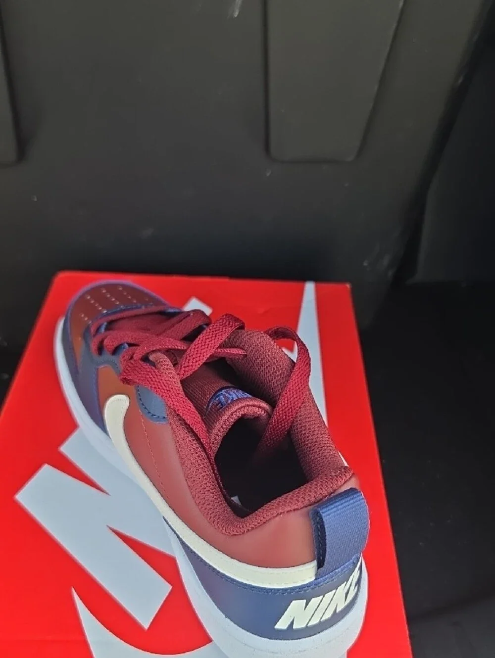 Nike Big Kids Court Burough Low-Top Sneaker in Burgundy, Navy & White